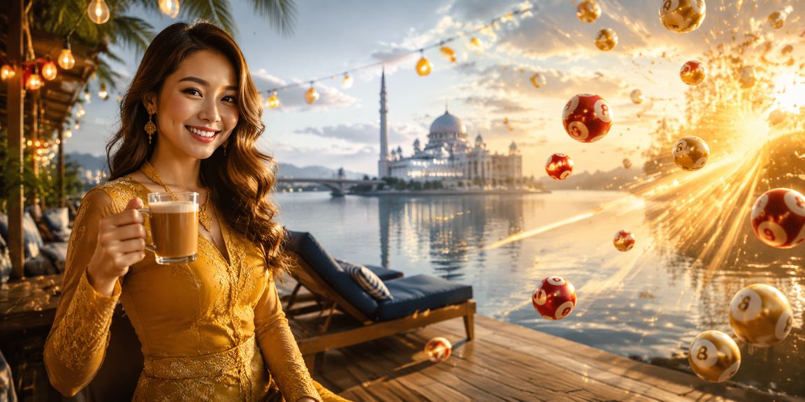 Wanita berbaju kebaya menyemak tiket loteri dalam talian di Putrajaya Malaysia